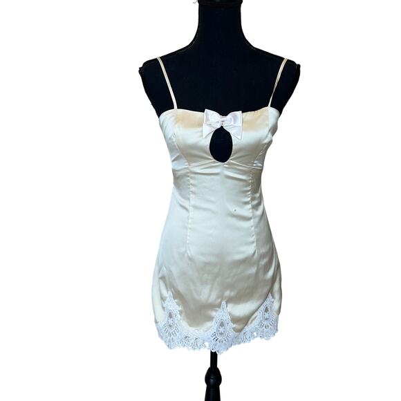 Revolve Cream Mini Slip Dress SMALL Lingerie Satin Coquette More to Come $74 - Picture 4 of 10